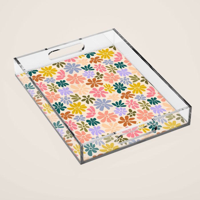 Rainbow Color Retro Floral  Acrylic Tray
