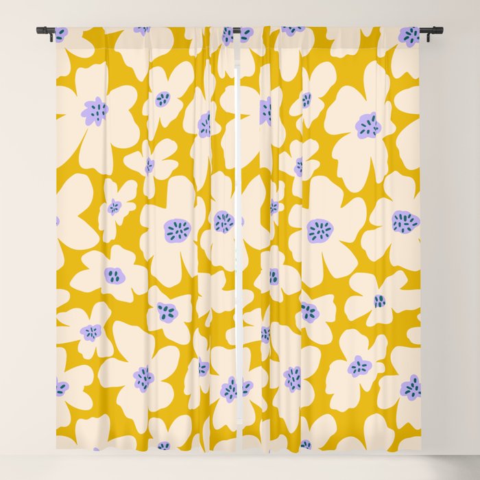 Retro Daisy - Yellow, White And Purple  Window Curtain