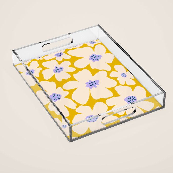 Retro Daisy - Yellow, White And Purple  Acrylic Tray