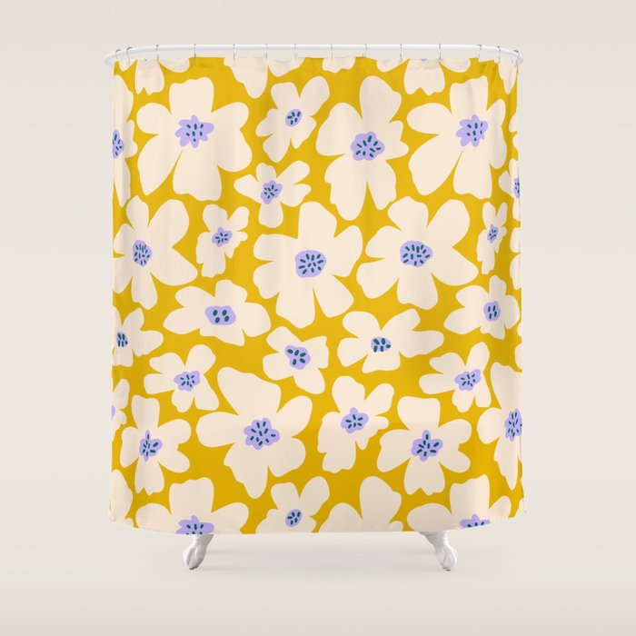Retro Daisy - Yellow, White And Purple  Shower Curtain