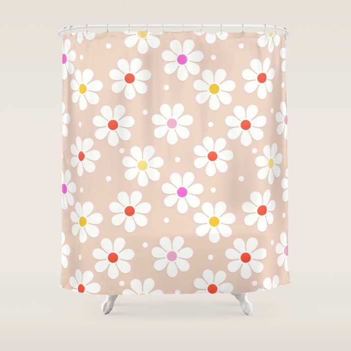 Seventies Daisies Pattern Shower Curtain