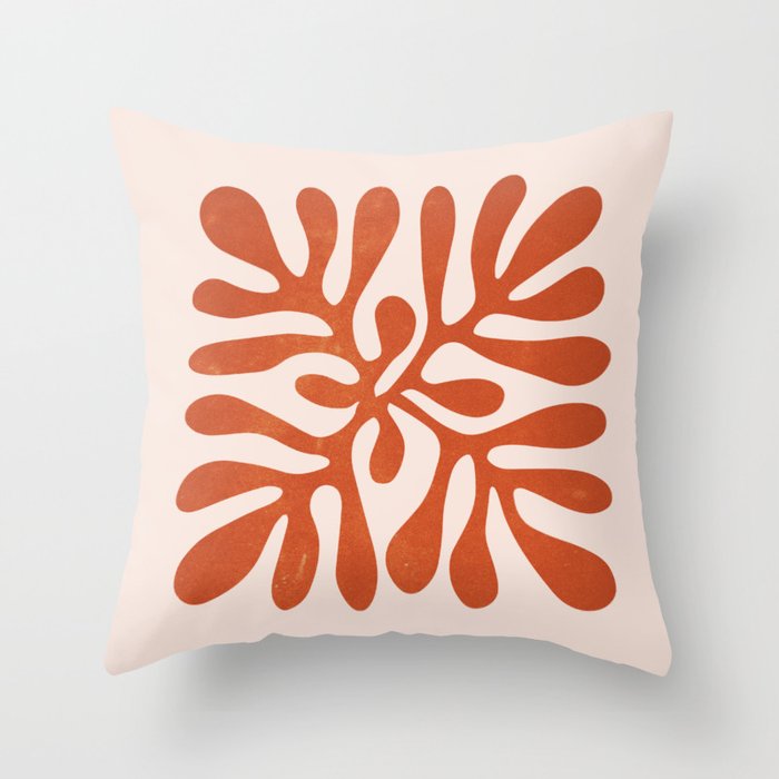 Nature Leaf Cutouts Iii: Terracotta Edition | Mid-Century Henri Matisse Series Throw Pillow