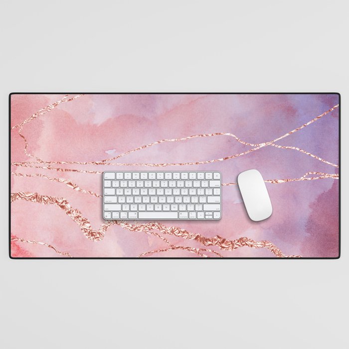Blush And Purple Sky With Rose Gold Flashes Desk Mat
