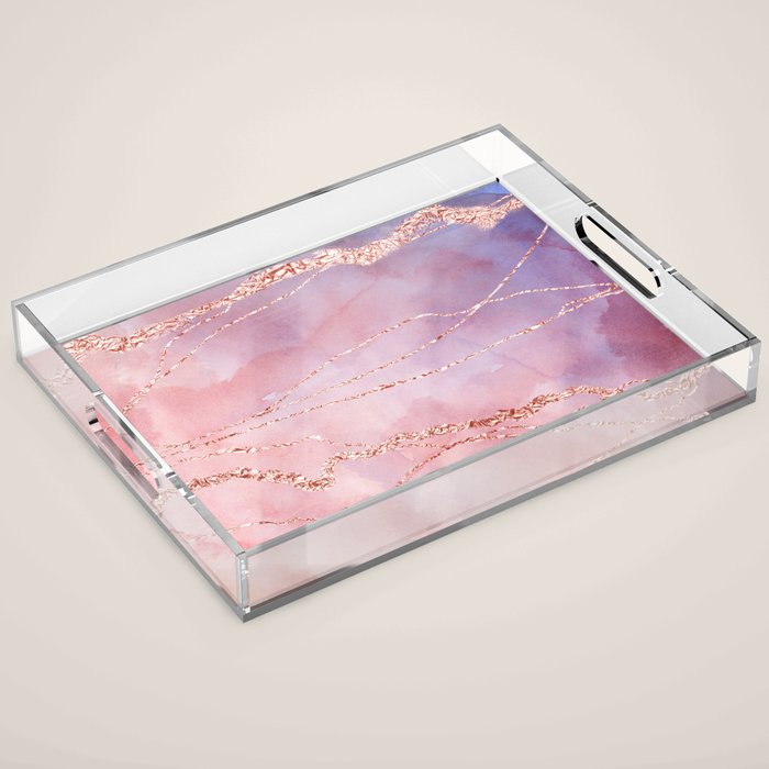Blush And Purple Sky With Rose Gold Flashes Acrylic Tray