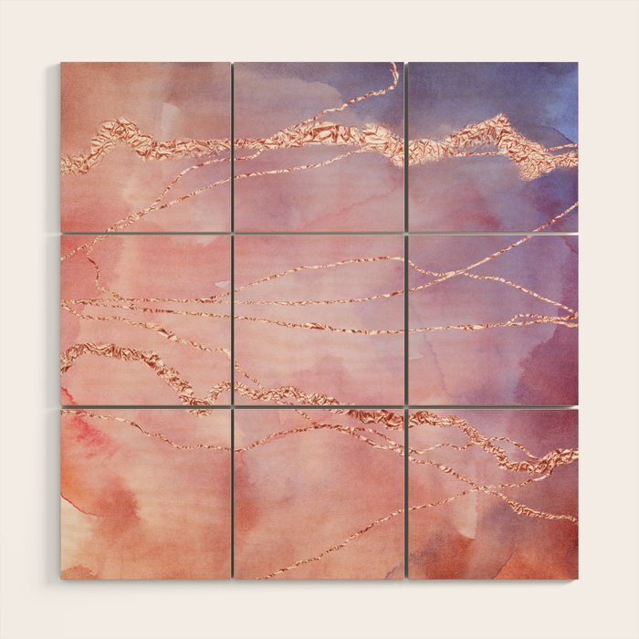 Blush And Purple Sky With Rose Gold Flashes Wood Wall Art