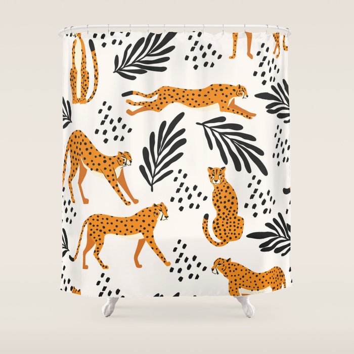 Cheetahs Pattern On White Shower Curtain