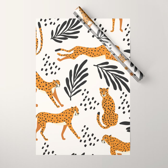 Cheetahs Pattern On White Wrapping Paper