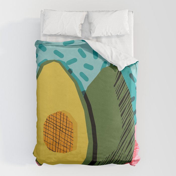 Choice - Wacka Memphis Throwback Retro Neon Fruit Avocado Vegetable Vegan Vegetarian Art Decor Duvet Cover