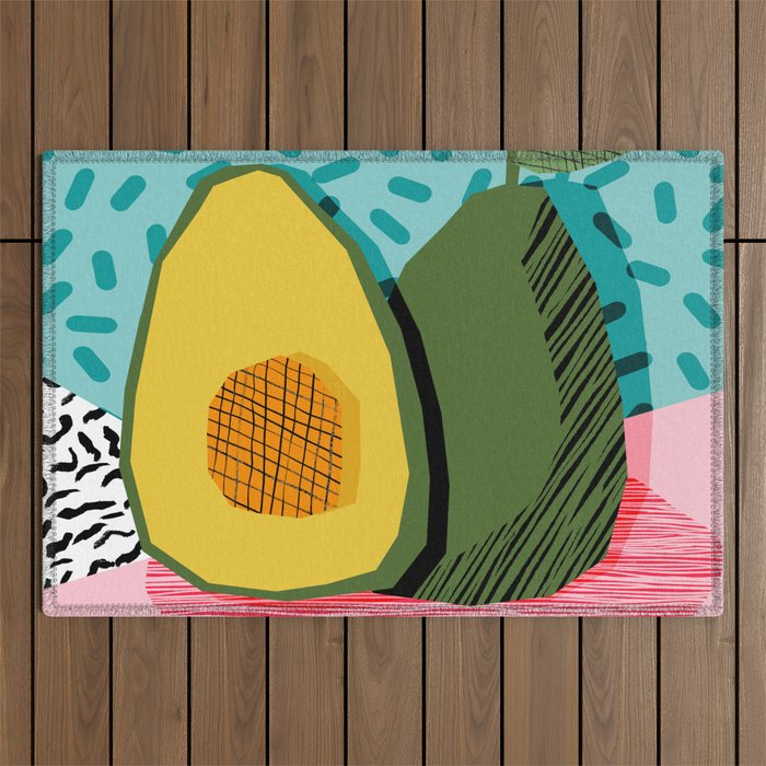 Choice - Wacka Memphis Throwback Retro Neon Fruit Avocado Vegetable Vegan Vegetarian Art Decor Outdoor Rug
