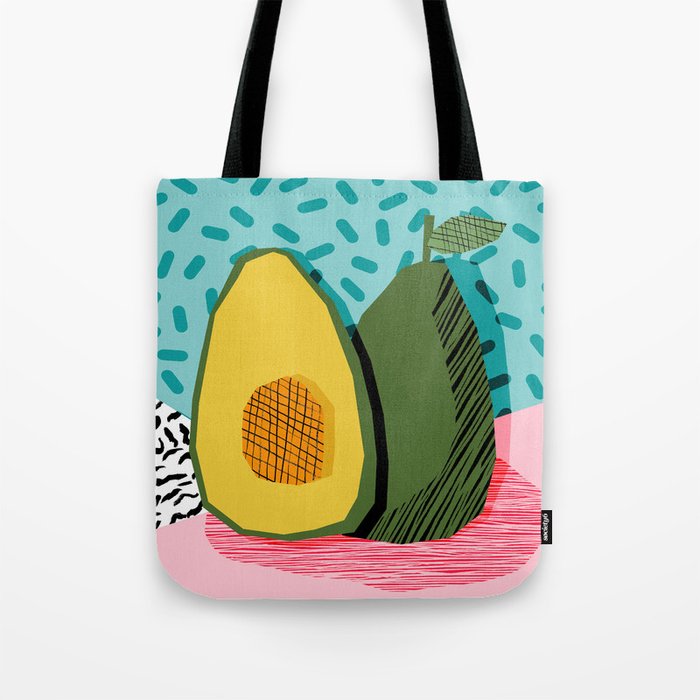Choice - Wacka Memphis Throwback Retro Neon Fruit Avocado Vegetable Vegan Vegetarian Art Decor Tote Bag