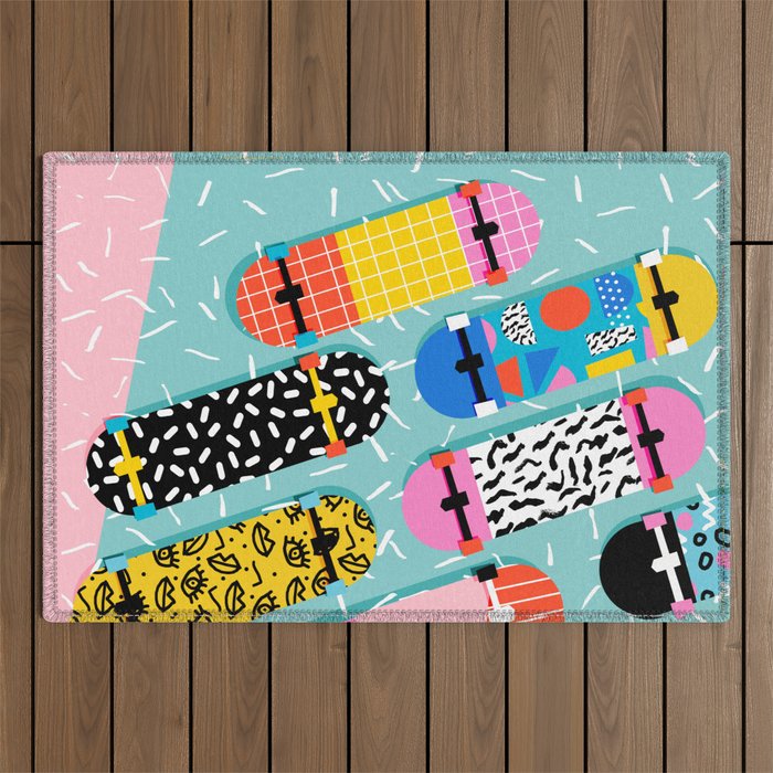 Omigod - 80s Retro Memphis Skateboards Pattern Sports Trendy 1980'S Vintage Style Retro Outdoor Rug