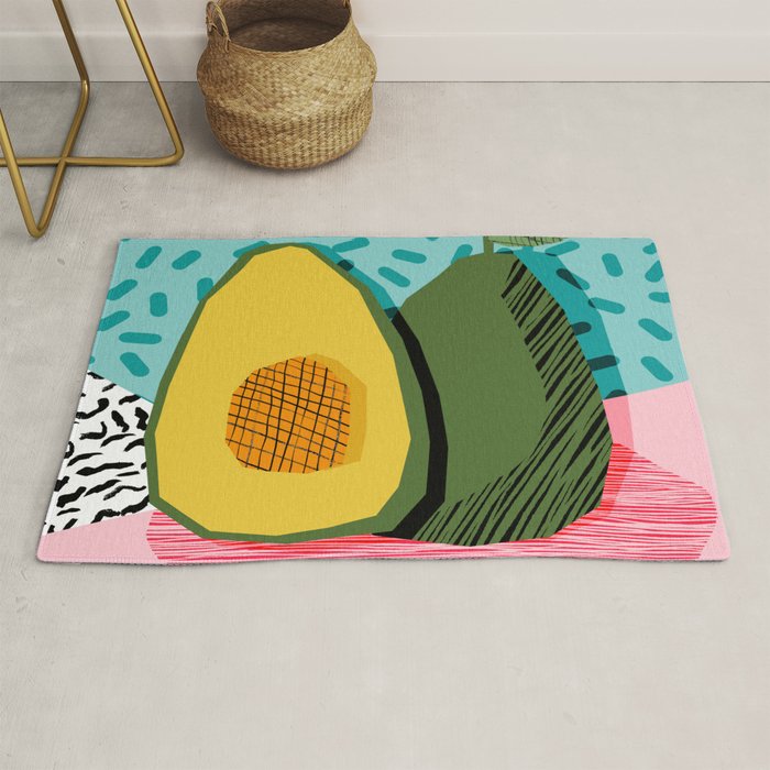 Choice - Wacka Memphis Throwback Retro Neon Fruit Avocado Vegetable Vegan Vegetarian Art Decor Rug