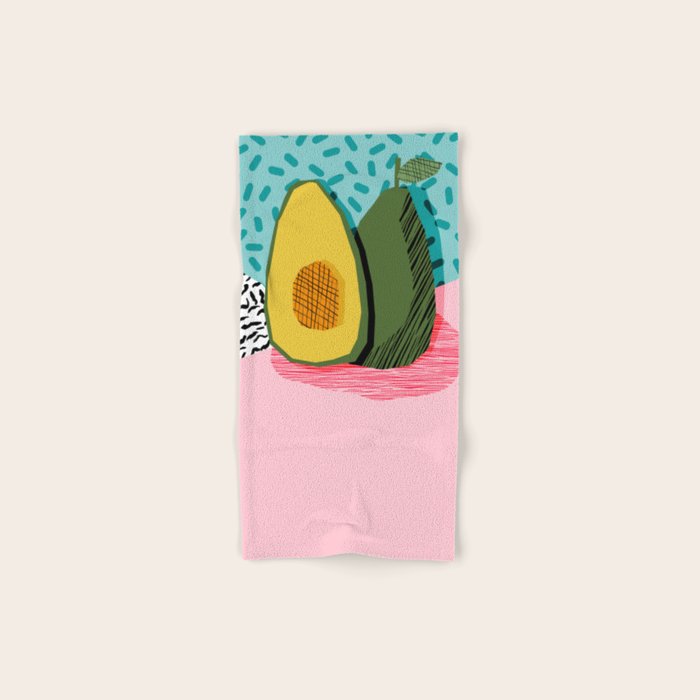 Choice - Wacka Memphis Throwback Retro Neon Fruit Avocado Vegetable Vegan Vegetarian Art Decor Bath Towel