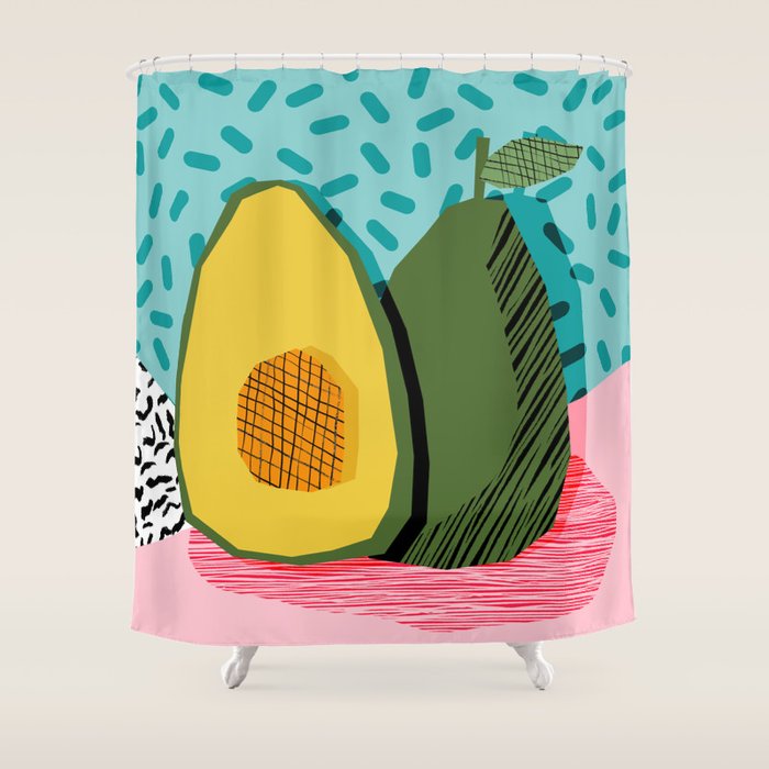 Choice - Wacka Memphis Throwback Retro Neon Fruit Avocado Vegetable Vegan Vegetarian Art Decor Shower Curtain