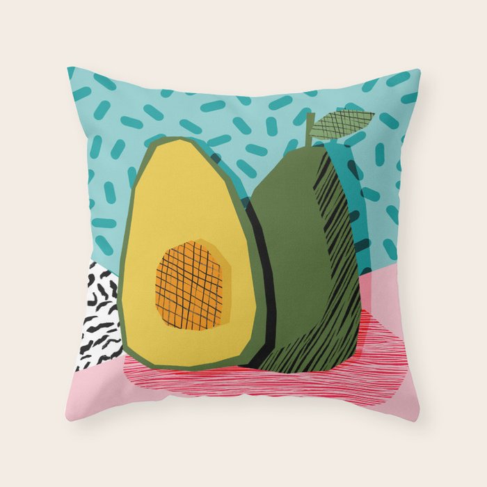Choice - Wacka Memphis Throwback Retro Neon Fruit Avocado Vegetable Vegan Vegetarian Art Decor Throw Pillow