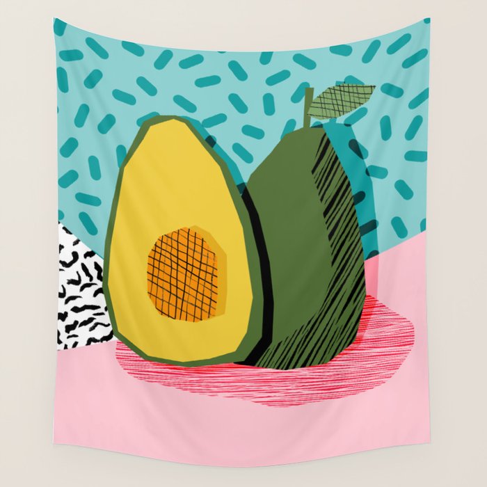 Choice - Wacka Memphis Throwback Retro Neon Fruit Avocado Vegetable Vegan Vegetarian Art Decor Wall Tapestry