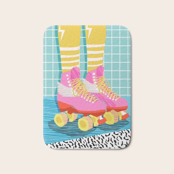 The Right Stuff - Retro Throwback 80s Style Rollerskates Skating Rink Trendy 1980'S Bath Mat