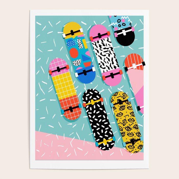Omigod - 80s Retro Memphis Skateboards Pattern Sports Trendy 1980'S Vintage Style Retro Poster