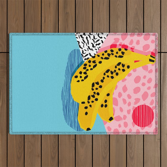 What It Is - Memphis Throwback Banana Fruit Retro Minimal Pattern Neon Bright 1980s 80s Style Art Outdoor Rug