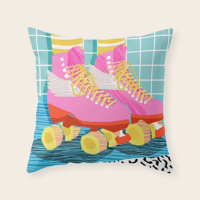 The Right Stuff - Retro Throwback 80s Style Rollerskates Skating Rink Trendy 1980'S Throw Pillow