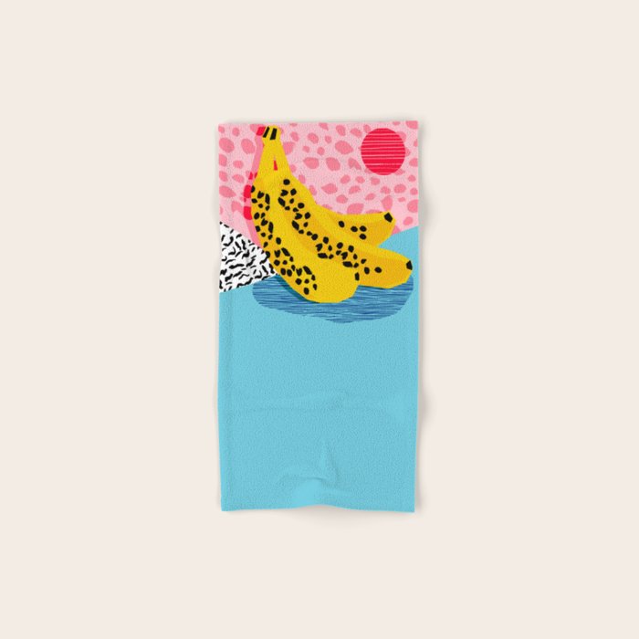 What It Is - Memphis Throwback Banana Fruit Retro Minimal Pattern Neon Bright 1980s 80s Style Art Bath Towel