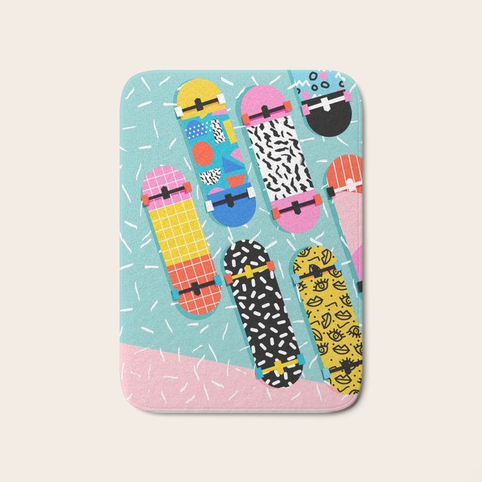 Omigod - 80s Retro Memphis Skateboards Pattern Sports Trendy 1980'S Vintage Style Retro Bath Mat