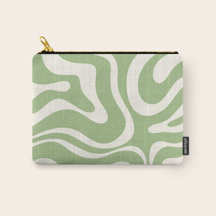 Modern Liquid Swirl Abstract Pattern In Light Sage Green And Cream Carry All Pouch