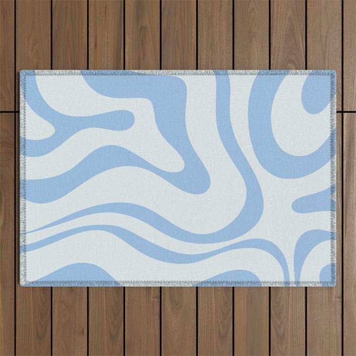 Soft Liquid Swirl Abstract Pattern Square In Powder Blue Outdoor Rug
