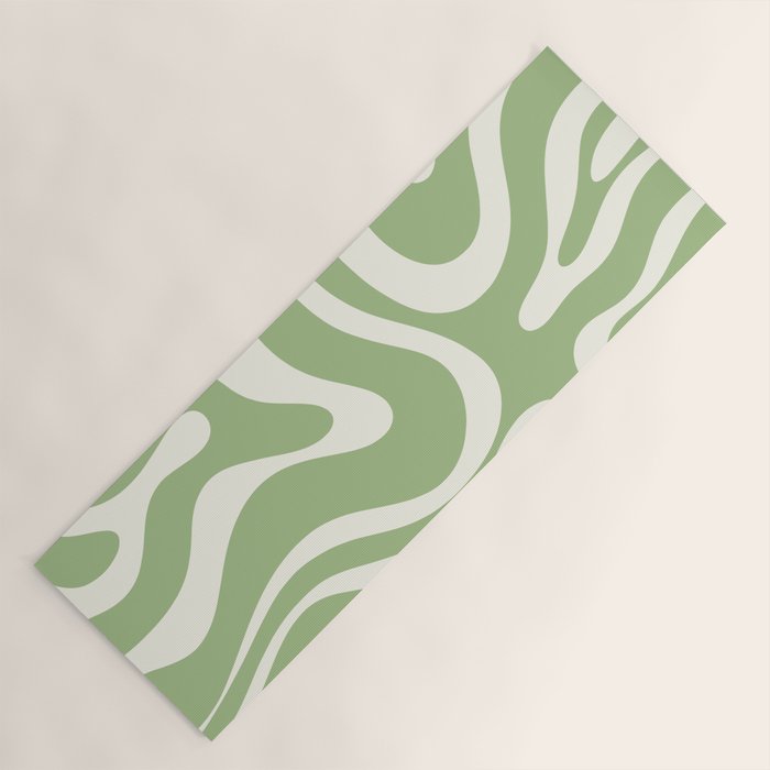 Modern Liquid Swirl Abstract Pattern In Light Sage Green And Cream Yoga Mat