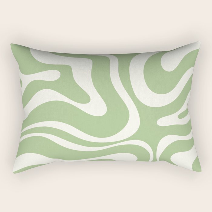 Modern Liquid Swirl Abstract Pattern In Light Sage Green And Cream Rectangular Pillow