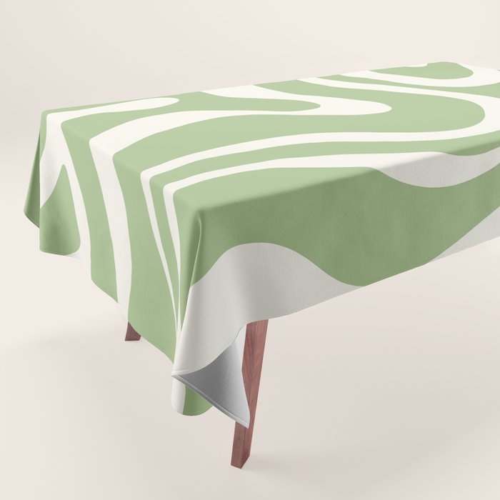Modern Liquid Swirl Abstract Pattern In Light Sage Green And Cream Tablecloth