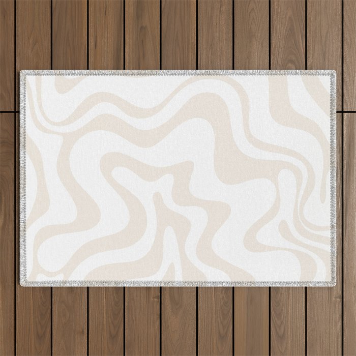 Liquid Swirl Abstract Pattern In Pale Beige And White Outdoor Rug
