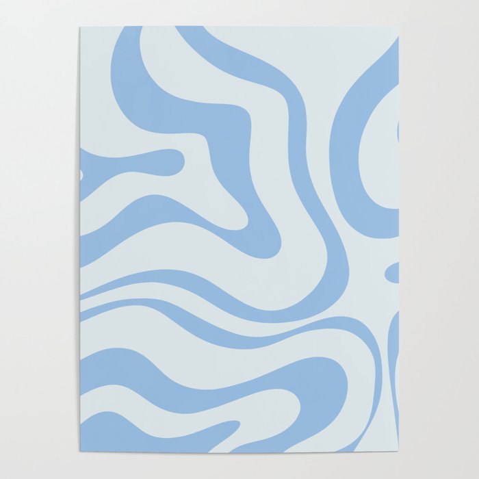 Soft Liquid Swirl Abstract Pattern Square In Powder Blue Poster