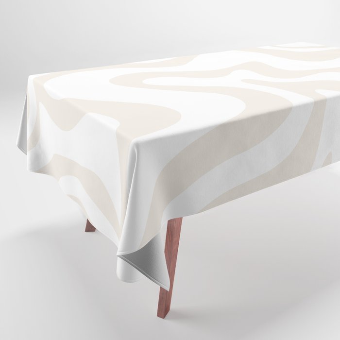 Liquid Swirl Abstract Pattern In Pale Beige And White Tablecloth