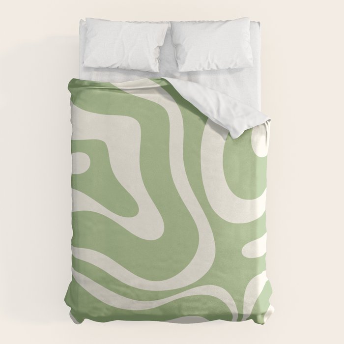 Modern Liquid Swirl Abstract Pattern In Light Sage Green And Cream Duvet Cover