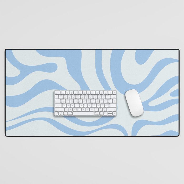 Soft Liquid Swirl Abstract Pattern Square In Powder Blue Desk Mat