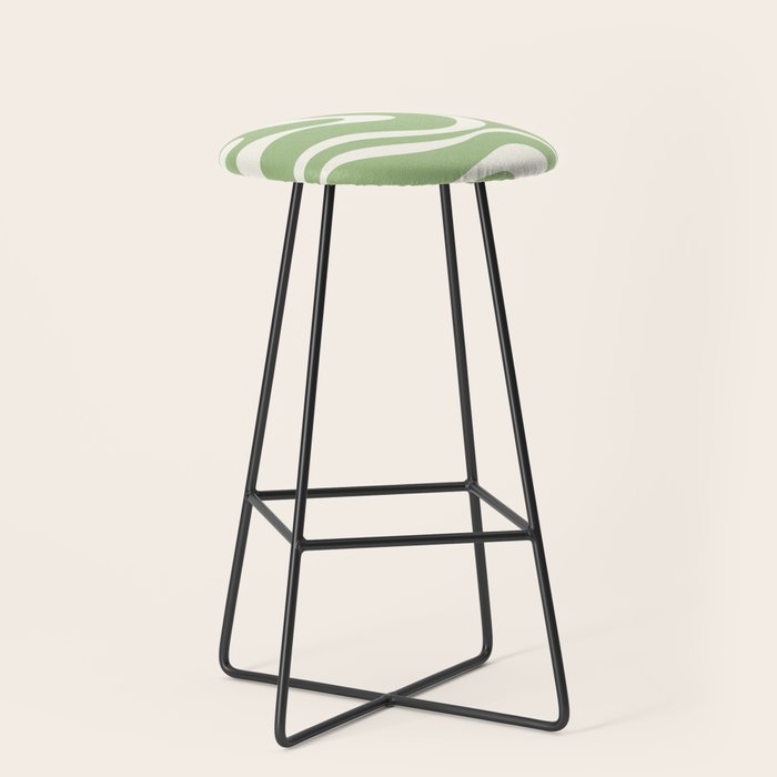Modern Liquid Swirl Abstract Pattern In Light Sage Green And Cream Stool
