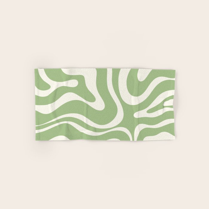 Modern Liquid Swirl Abstract Pattern In Light Sage Green And Cream Bath Towel