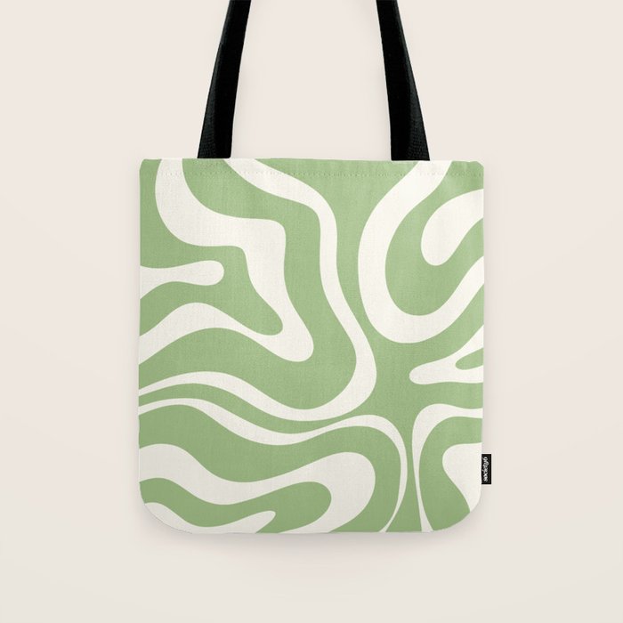 Modern Liquid Swirl Abstract Pattern In Light Sage Green And Cream Tote Bag