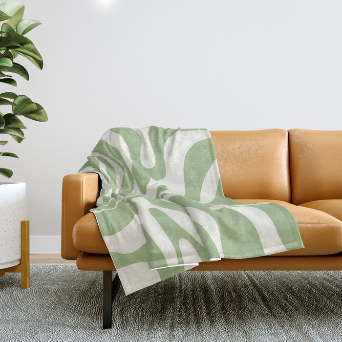 Modern Liquid Swirl Abstract Pattern In Light Sage Green And Cream Throw Blanket
