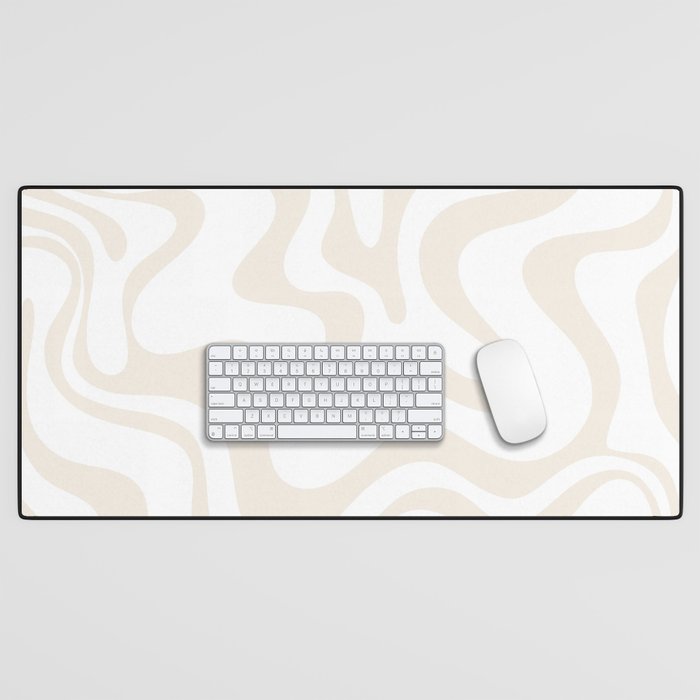 Liquid Swirl Abstract Pattern In Pale Beige And White Desk Mat
