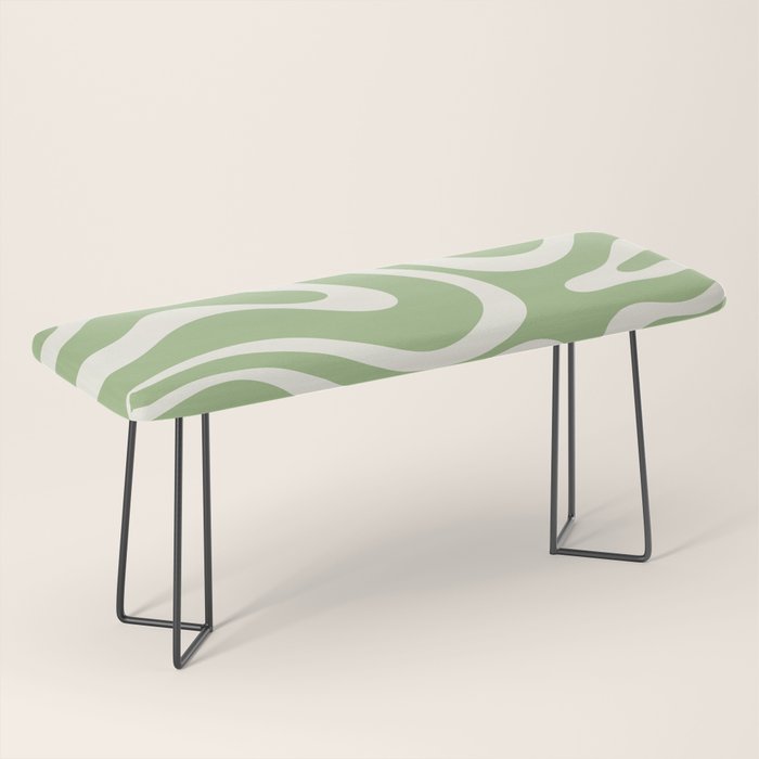 Modern Liquid Swirl Abstract Pattern In Light Sage Green And Cream Bench