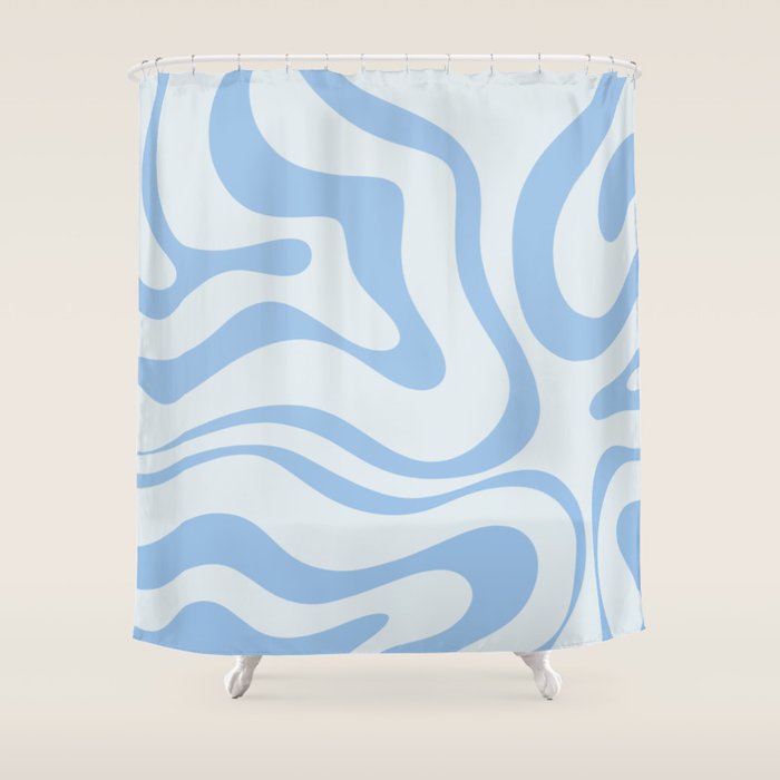 Soft Liquid Swirl Abstract Pattern Square In Powder Blue Shower Curtain