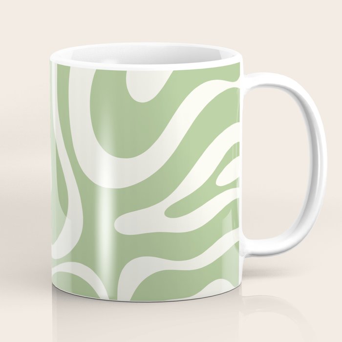 Modern Liquid Swirl Abstract Pattern In Light Sage Green And Cream Coffee Mug