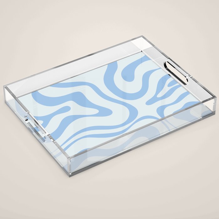 Soft Liquid Swirl Abstract Pattern Square In Powder Blue Acrylic Tray