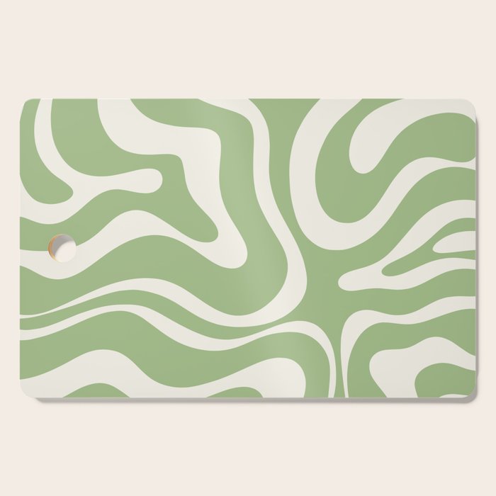 Modern Liquid Swirl Abstract Pattern In Light Sage Green And Cream Cutting Board