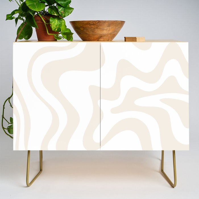 Liquid Swirl Abstract Pattern In Pale Beige And White Credenza