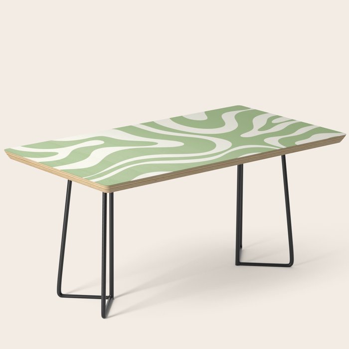 Modern Liquid Swirl Abstract Pattern In Light Sage Green And Cream Coffee Table