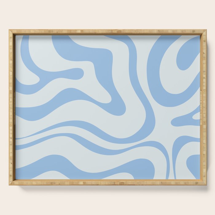 Soft Liquid Swirl Abstract Pattern Square In Powder Blue Serving Tray