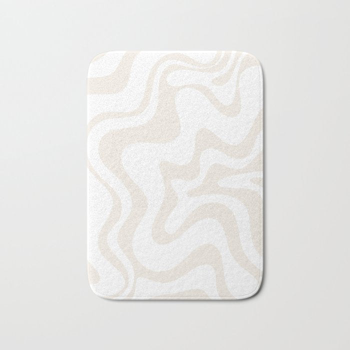 Liquid Swirl Abstract Pattern In Pale Beige And White Bath Mat